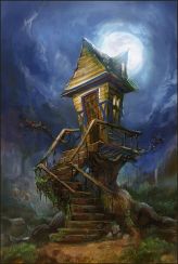 tree house under the moon